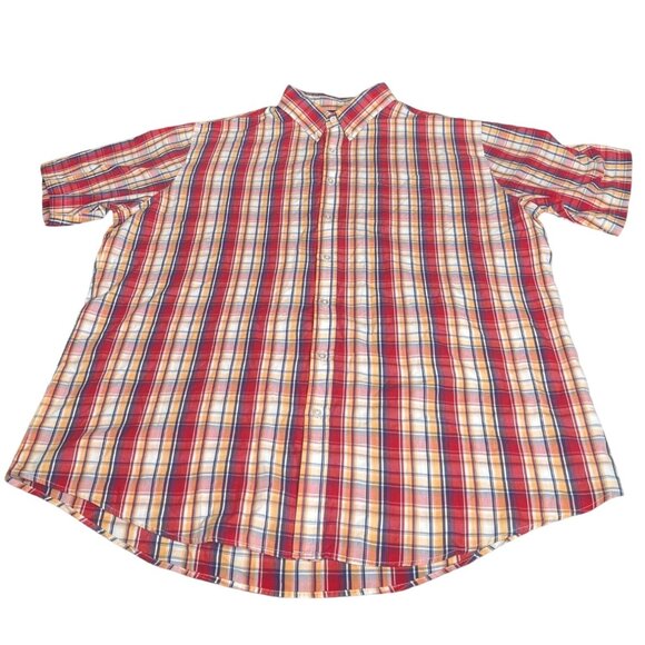 Croft & Barrow 2xL Plaid Button-Down Short Sleeves Shirt Red Blue Western Wear - Picture 1 of 13